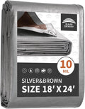 Tarps Heavy Duty Waterproof 18x24 Feet, 10Mil Multipurpose Large Tarp Cover with Metal Grommets and Reinforced Edges, Silver/Brown Tarp by RAINDEWAY