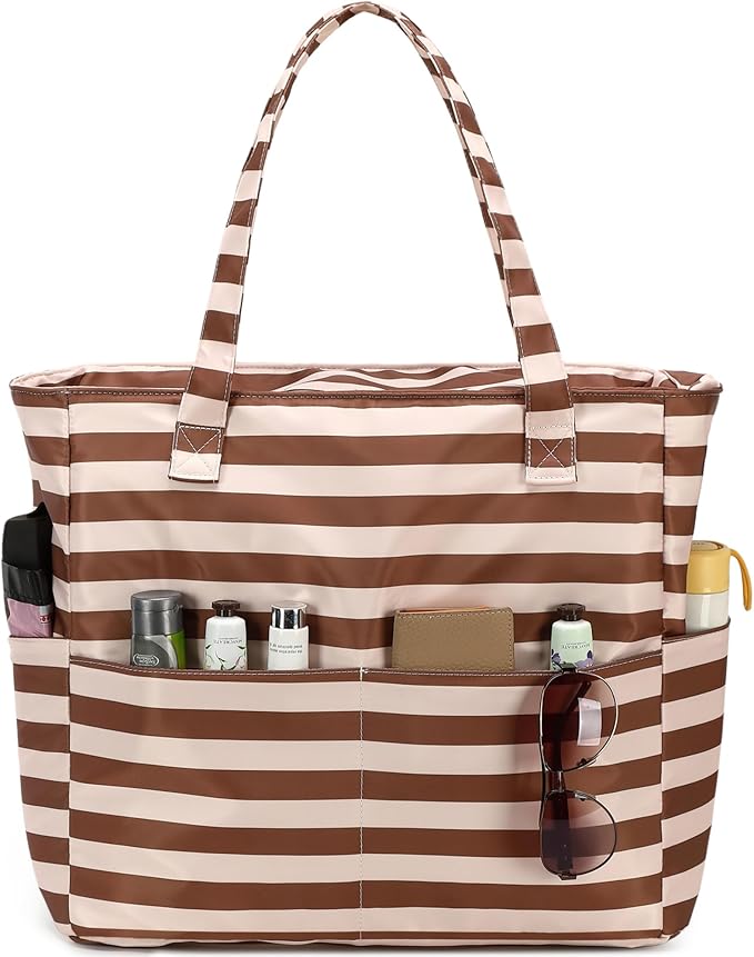 LEDAOU Beach Bag Waterproof Sandproof Women Tote Bag Pool Bag with Zipper for Gym Grocery Travel with Wet Pocket