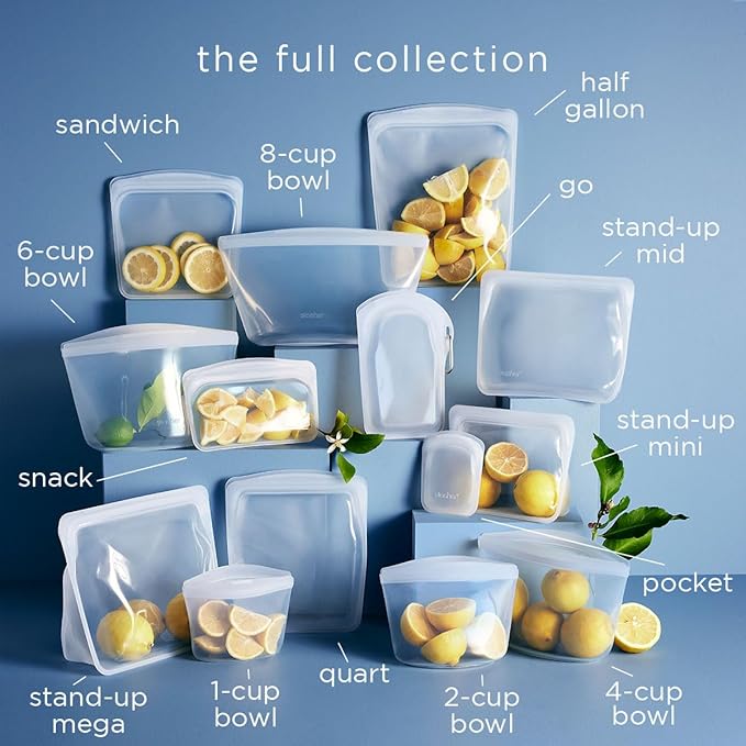 Stasher Premium Silicone Reusable Food Storage Stand-Up Mini Bag, Aqua, Microwave, Sous Vide, Dishwasher, Oven and Freezer Safe, BPA Free, Leak-free, Eco-friendly, 28 Oz (Pack of 2)