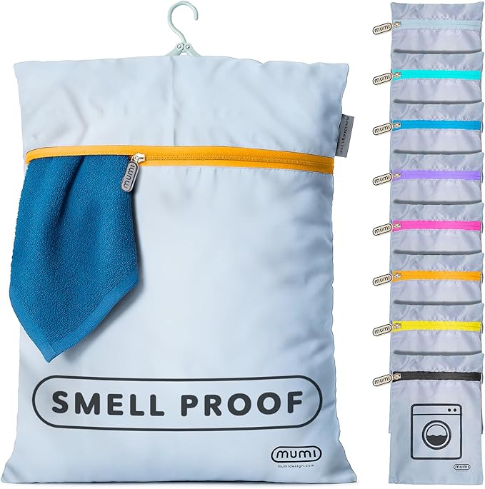 MUMI Travel Laundry Bag – Moisture & Smell-Proof Wash Bag with Folding Hanger & Outer Pouch | Large Washable Bags for Suitcase, Gym & Packing | Clothes Organizer for Trips & Storage - Orange