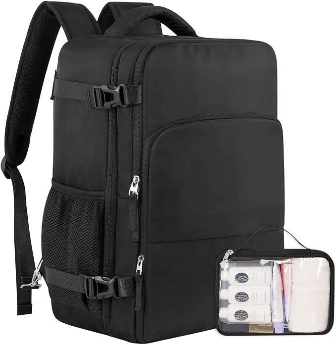 Travel Backpack, Carry on Flight approved Travel Bag with Multi-Pockets, Waterproof 17.3inch Laptop Backpack for Men Women, Black