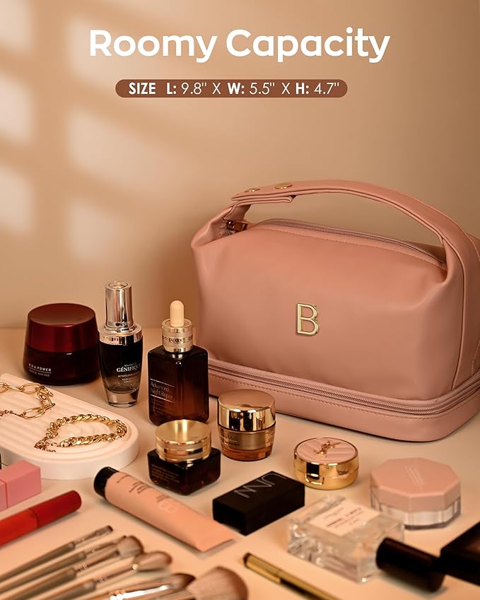 Birthday Gifts for Her-Personalized Teen Girl Gifts, Personalized Makeup Bag with Handle, Cosmetic Bag with Makeup Brush Organizer, PU Leather Travel Toiletry Bag, Gifts for Friends Female