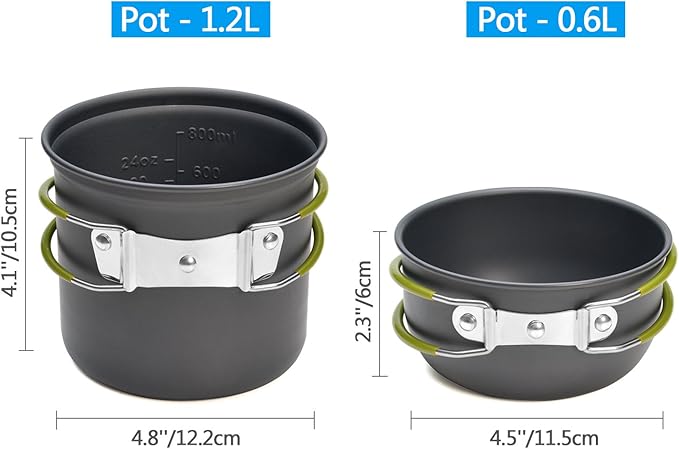 Odoland Camping Cookware Stove Carabiner Canister Stand Tripod and Stainless Steel Cup, Tank Bracket, Fork Spoon Kit for Backpacking, Outdoor Camping Hiking and Picnic