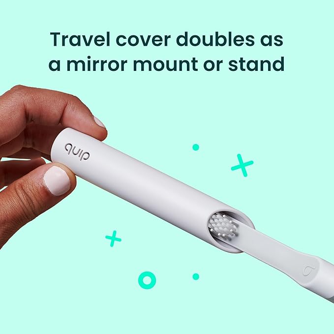 Quip Plastic Sonic Toothbrush, Electric Toothbrush for Adults –Time Travel & Soft Bristles with Travel Case & Replaceable Brush Head -3-Month Battery Life - Sage Green