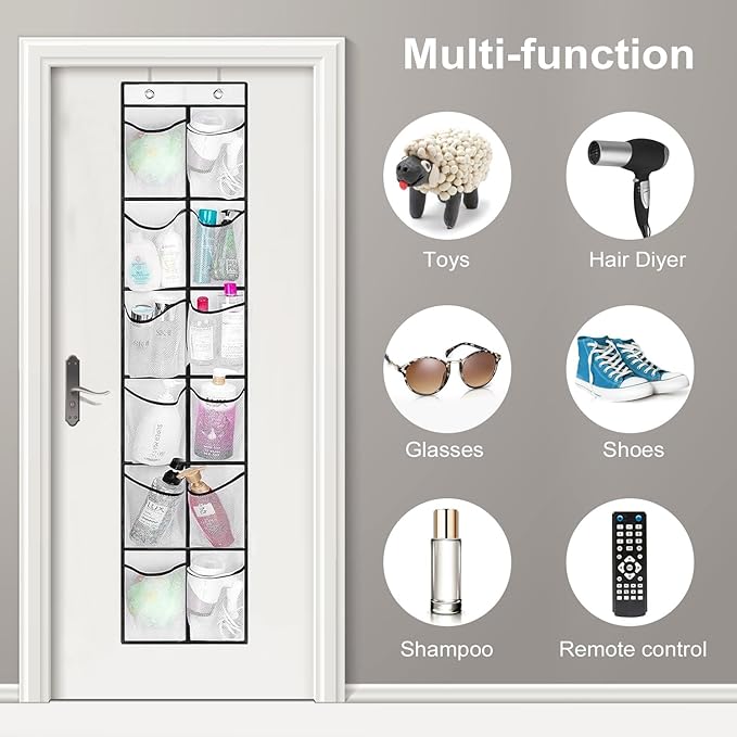 12 Large Pockets Over The Door Hanging Shoe Organizer, White
