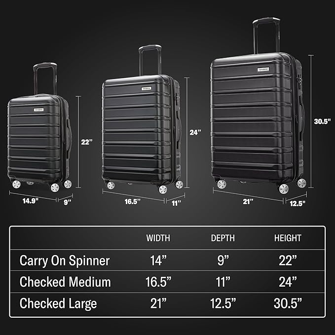 Samsonite Omni 2 28-Inch Large Checked Hardside Luggage with 360° Spinner Wheels - Scratch Resistant Hardshell - TSA Lock - Expandable Polycarbonate Shell for Lightweight Travel - Midnight Black