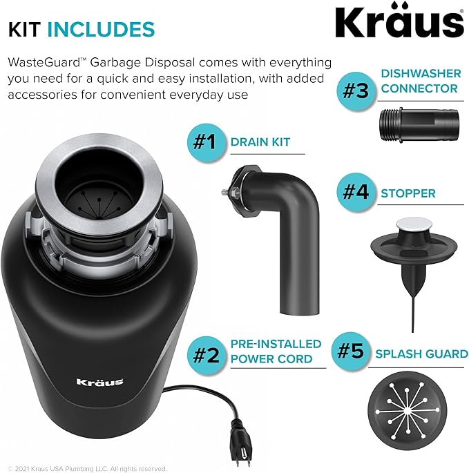 KRAUS Standart PRO™ 33-inch 16 Gauge Undermount 50/50 Double Bowl Stainless Steel Kitchen Sink with WasteGuard™ Continuous Feed Garbage Disposal, KHU102-33-100-75MB