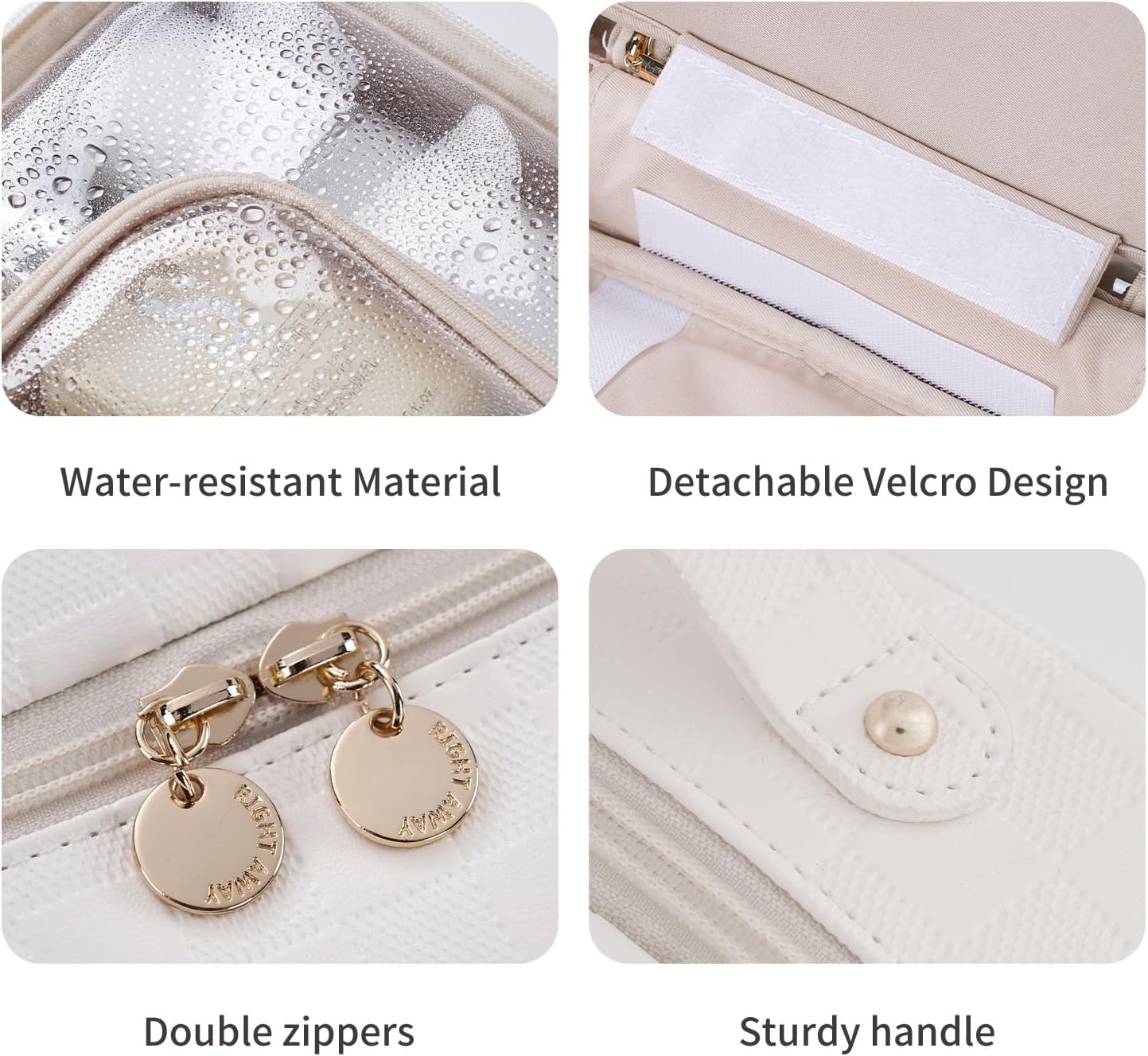 RIGHT AWAY Travel Toiletry Bag for Women, Waterproof Makeup Bag&Case, Portable Cosmetic Organizer Checkered Make up Bag for Full Sized Toiletries，Cosmetics and Travel-Size Accessories,White Checkered