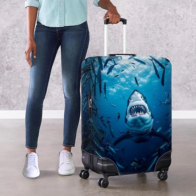 Seadworld Shark Luggage Cover 22-25 Inch High Elastic Thickened Travel Suitcase Covers Blue