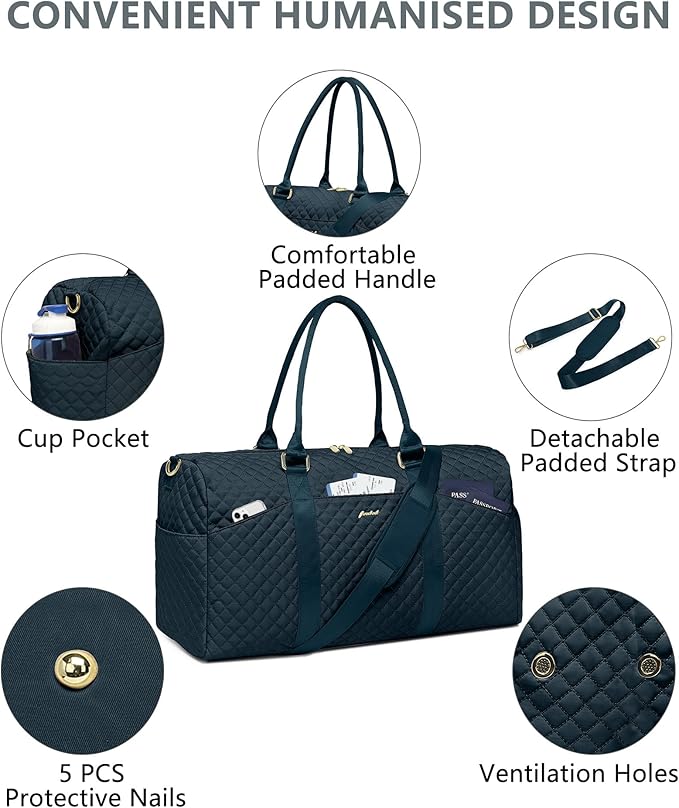 Weekender Travel Duffle Bag for Women - Carry on Bag with Shoe Compartment Overnight Bags with Toiletry Bag Wet Pocket Weekend Traveling Yoga Gym Hospital Bags for Labor and Delivery Blue