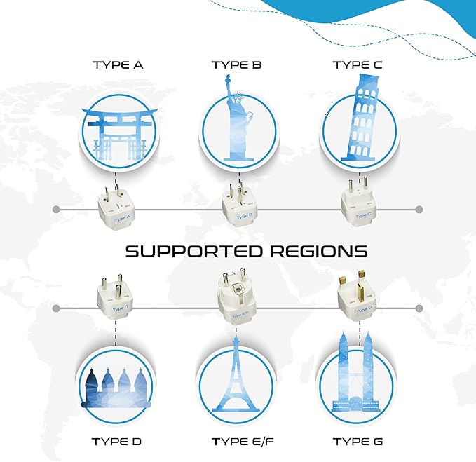 Ceptics Travel Adapter with Types A-M Plugs, Travel Plug Adapter Set Compatible with Power Sockets in All Continents, Compact World International Plug Adaptor Kit, Set of 12,GP-12PK