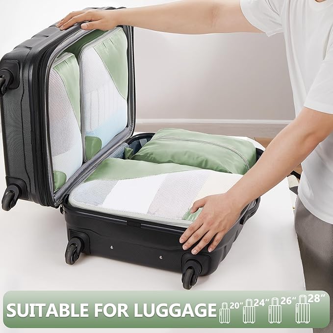 8 Set Packing Cubes for Travel, Anti-Tearing Suitcase Organizer for Luggage with Shoe & Hanging Toiletry Bag,Gifts for Women Mom,OlarHike Vacation Essentials & Accessories for Cruise Ship,Matcha Green