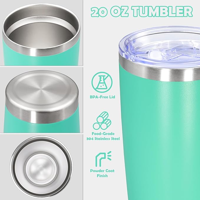 20oz Tumbler Bulk Stainless Steel Tumbler Cup with Lid Vacuum Insulated Double Wall Travel Mug, Durable Powder Coated Travel Coffee Tumbler Mug for Hot & Cold Drinks, Light Blue,8 Pack