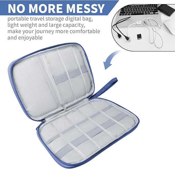 Electronics Travel Organizer,Portable Waterproof Electronic Travel Storage Bag for Small Charging Cord Storage,Charger,Small Electronics,SD Card etc,for Travel,Business -Navy Blue