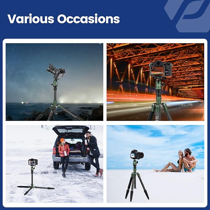 Fotopro 59" Carbon Fiber Travel Tripod, Compact Camera Tripod with Metal Ball Head, Detachable Monopod with Quick Release Plate and Bag, Load up to 8KG/17.63lbs