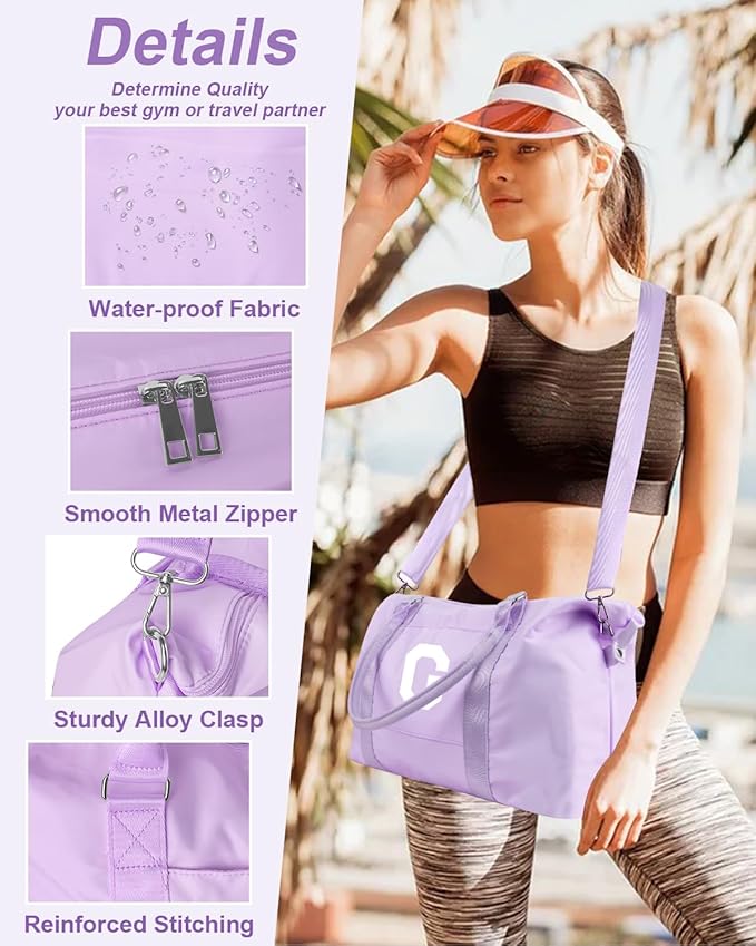 Daughter Niece Gifts for Teen Girl Kids, Initial Travel Duffel Bag Sports Gym Bag Personalized Gifts Weekender Bag，Monogram Overnight Bag Cute Dance Bag Birthday Bridesmaid Gifts for Women(Purple, G)