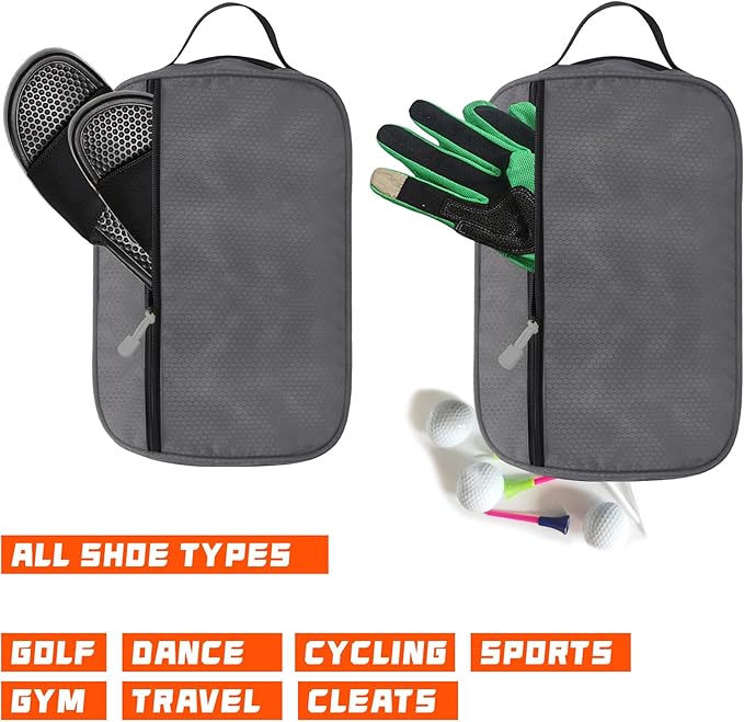 Shoe Bag Golf Travel Soccer Gym Sport with Side Accessory Outside Pocket for Socks Shoe Pouch Portable Large Shoe Storage Bag for Packing Zippered (all grey)