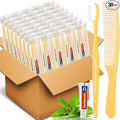 NICEMOVIC 30 Pack Disposable Toothbrushes Bulk with Toothpaste and Comb Travel Size Toothpaste Set Homeless Care Package Supplies for Bulk Individually Wrapped Disposable Travel Hotel Charity, Yellow
