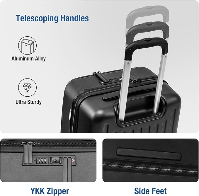 KYME 26-Inch Medium Checked Luggage, 100% PC Hardside Suitcase with TSA Lock & Double Spinner Wheels, Durable Travel Hard Shell for Men & Women (Black)