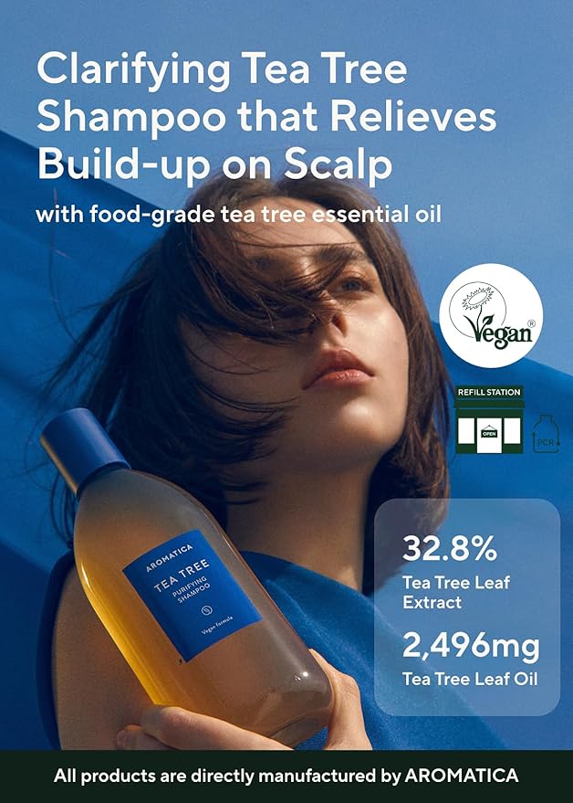 AROMATICA Tea Tree Purifying Shampoo 13.53fl.oz./400ml, Tea Tree Shampoo for Oily Hair and Scalp, Sulfate Free, Vegan
