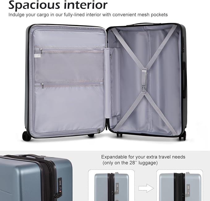 COOLIFE Luggage Suitcase Piece Carry On ABS+PC Spinner Trolley with pocket Compartmnet(Titanium gray, 20in(carry on))