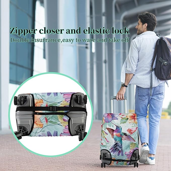 Luggage Cover Suitcase Protector + Tag, Hummingbirds Travel Cover for 29-30 inch Luggage (XL) with Concealed Zipper, Washable Elastic Cloth, Dustproof, Anti-Scratch