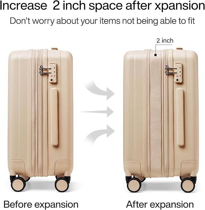 Hanke 24 Inch Expandable Checked Luggage Lightweight PC Hard Shell Luggage Suitcases with Wheels Travel Luggage Rolling Large Suitcase Travel Luggage Bag for Go to University.(Cuba Sand Pink)