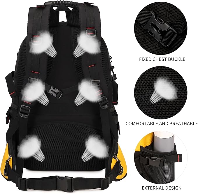 Nerlion 40L Hiking Backpack Travel Backpack for Men Women Camping Waterproof Outdoor Hiking Daypack Lightweight Backpack (Yellow)