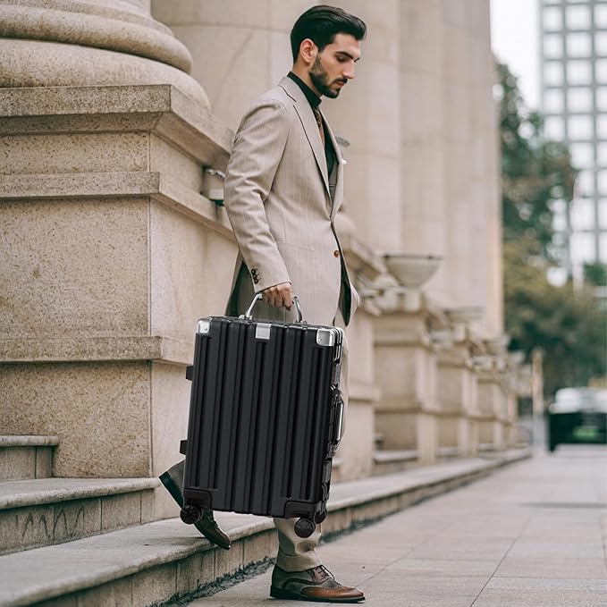 Krute Aluminum Frame Luggage 28 inch Zipperles Suitcase With Spinner Wheels USB Charger Hardside PC Large Luggages Checked Suitcases with TSA Lock (1 Piece)