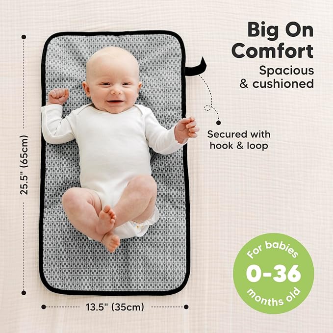 KeaBabies Portable Diaper Changing Pad, Easy Wipe Clean - Foldable Waterproof Baby Changing Mat for Diaper Bag, Compact, Lightweight, 25x13 Baby Changer Travel Essential, Machine Washable (Black Geo)