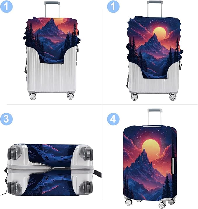 Luggage Cover Washable Suitcase Protector Anti-scratch Suitcase cover Fits 20-34 Inch Luggage (Snow mountain, S(20-22inch suitcase))