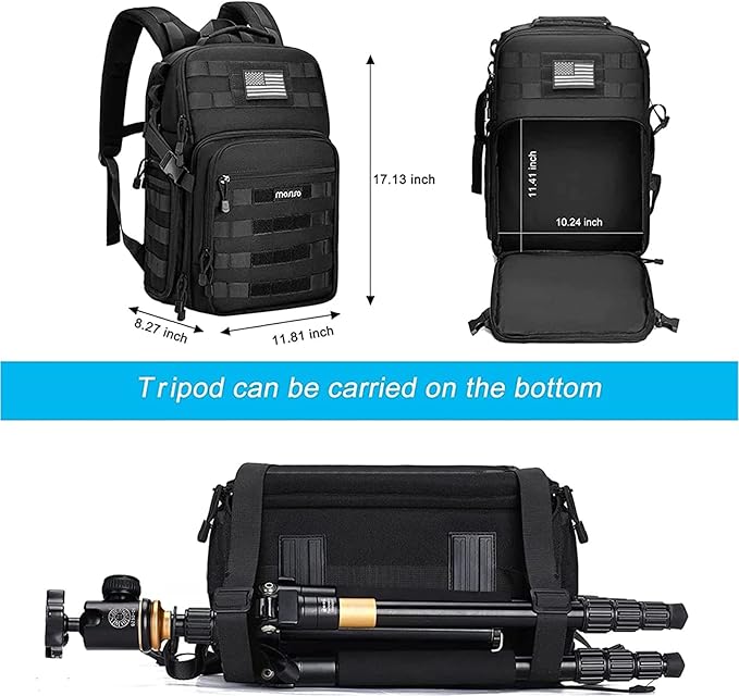 MOSISO Camera Backpack, DSLR/SLR/Mirrorless Tactical Camera Bag Case with Laptop Compartment Compatible with Canon/Nikon/Sony, Black