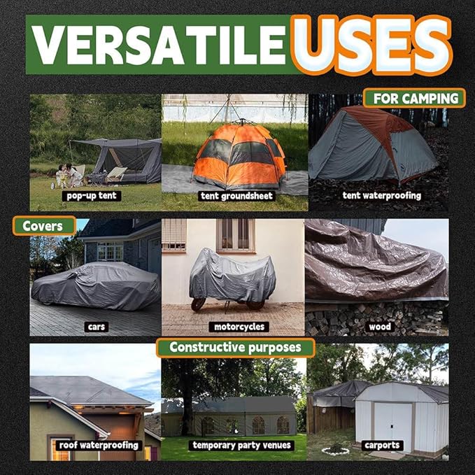 RAINDEWAY Tarps Heavy Duty Waterproof 10x14 Feet, 10Mil Multipurpose Poly Tarp Cover with Metal Grommets and Reinforced Edges, Silver/Brown Tarp by RAINDEWAY