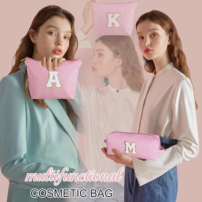 YOOLIFE Mom Birthday Gifts for Women, Personalized Monogram Makeup Bag Cosmetic Bag Travel Toiletry Bag Birthday Gifts for Women Her Bridesmaid Friend Sister Wife Girlfriend Daughter Gifts Pink I