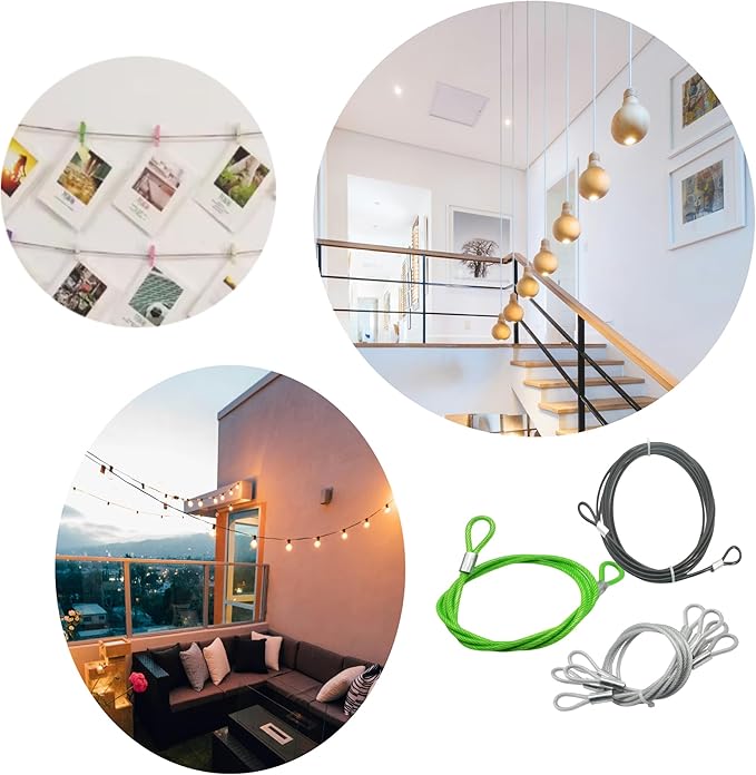 16FT 4mm Stainless Steel Outdoor Travel Security Cable Lock,Braided Steel Coated Safety Cable Luggage Lock,Safety Cable Wire Rope Double Loop