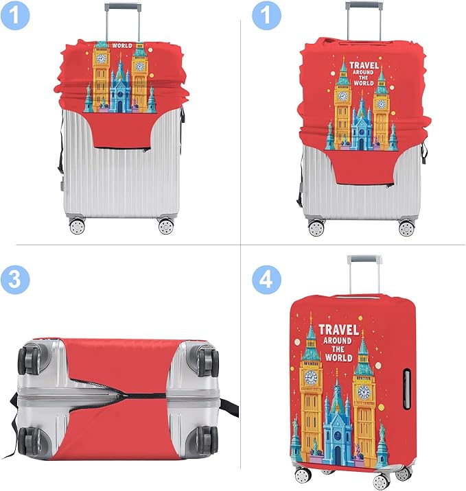 Luggage Cover Washable Suitcase Protector Anti-Scratch,Stretchable Fit for 20-34Inch Luggage Durable Travel Bag Cover with Zipper Closure (London-2, L(fits 28-30Inch suitcase))