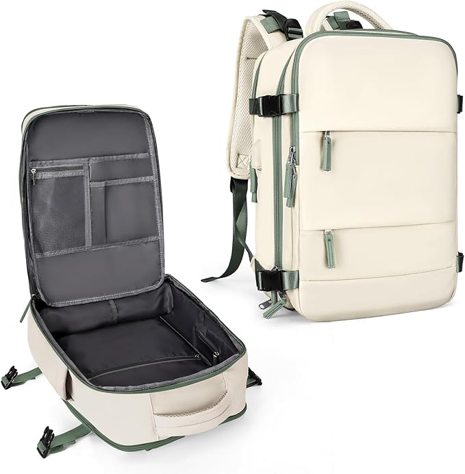 coowoz Large Travel Backpack For Women Men,Carry On Backpack,Hiking Backpacks Waterproof Outdoor Sports Rucksack Casual Daypack travel essentials（White Green）