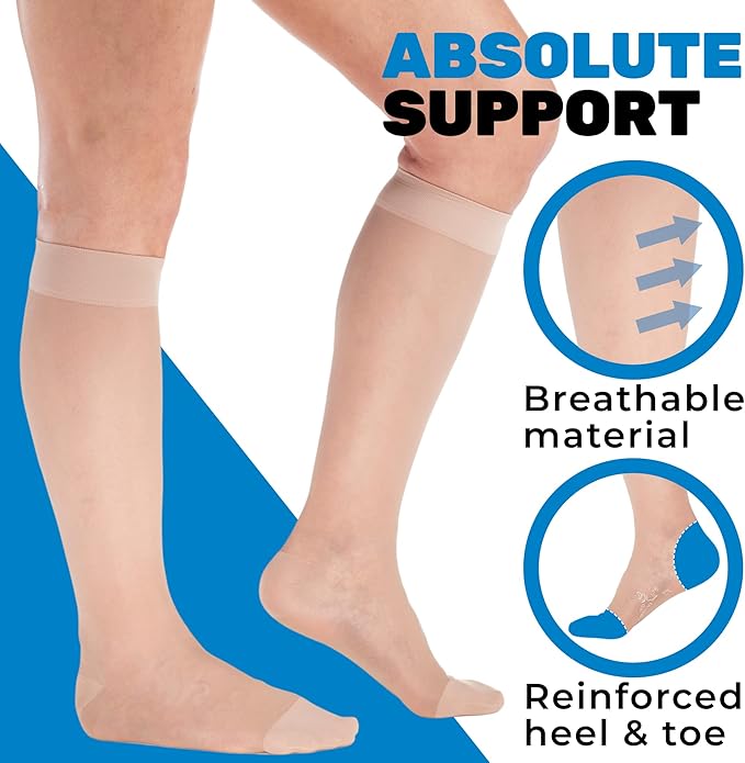 (3 Pairs - Closed Toe) Made in USA - Sheer Compression Stockings for Women 15-20mmHg - Womens Compression Socks for Circulation during Travel, Airplane, Sport, Athletic - Natural, X-Large - A101NA4-3