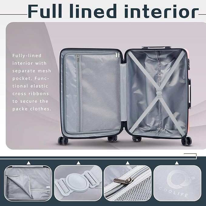Coolife Luggage Suitcase PC+ABS with TSA Lock Spinner Carry on Hardshell Lightweight 20in 24in 28in(ice blue, L(28IN))