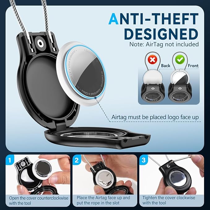 Waterproof Airtag Holder,4 Pack Airtag Case with Secure Lock,Airtags Keychain for Apple Airtag,Anti-Lost Protective Case Air tag Accessories for GPS Tracker Luggage,Bag,Key,Pet-Black/Black/Blue/Blue