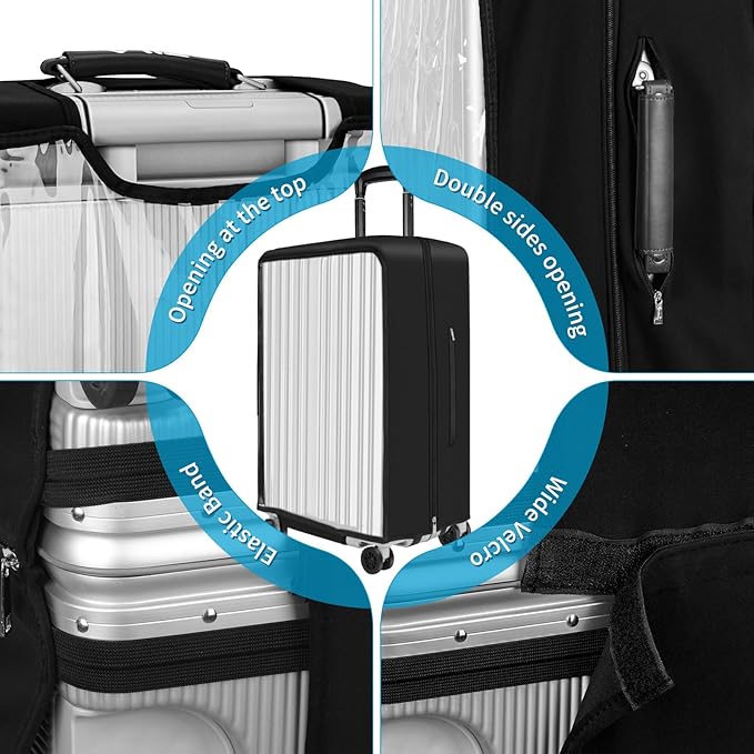 Yotako Upgraded Double Zippered Transparent PVC Suitcase Cover, No Disassembly Required Clear Luggage Protector for Suitcase Luggage Protector Cover 24''