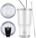 WETOWETO 30 oz Stainless Steel Tumbler, Insulated Coffee Tumbler Cup with 2 Lids and 2 Straws, Double Walled Travel Coffee Mug for Hot & Cold Drinks (White, 1 Pack)