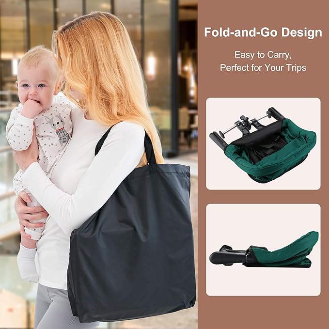 Hook On Chair with Removable Dining Tray, Portable Table High Chair, Folding Compact Baby Seat with Storage Bag for Indoor/Outdoor,Dark Green
