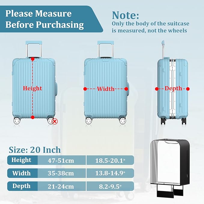 Upgraded Clear TPU Suitcase Cover Protector with Stretchable Black Sides, Fit 20 Inch Carry On Luggage TSA Approved, Waterproof & Anti-Scratch, Includes Free Red Luggage Tag
