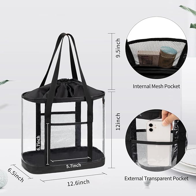 Large Clear Toiletry Bag, Travel Toiletry Bag for Women Men, Waterproof Clear Tote Bag, Transparent Makeup Bag Cosmetic Organizer Portable Bath Shower Bag for Bathroom, Gym, Beach, Swimming, Traveling