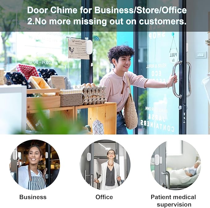 Door Chime,Wireless Door Open Alarm-SANJIE Door Entry Chime with 26 Chimes 5 Adjustable Volume Mute Mode for Business/Home/Store, Pool Alarm with 500ft Range LED Indicators, 1 Receivers + 1 Sensors