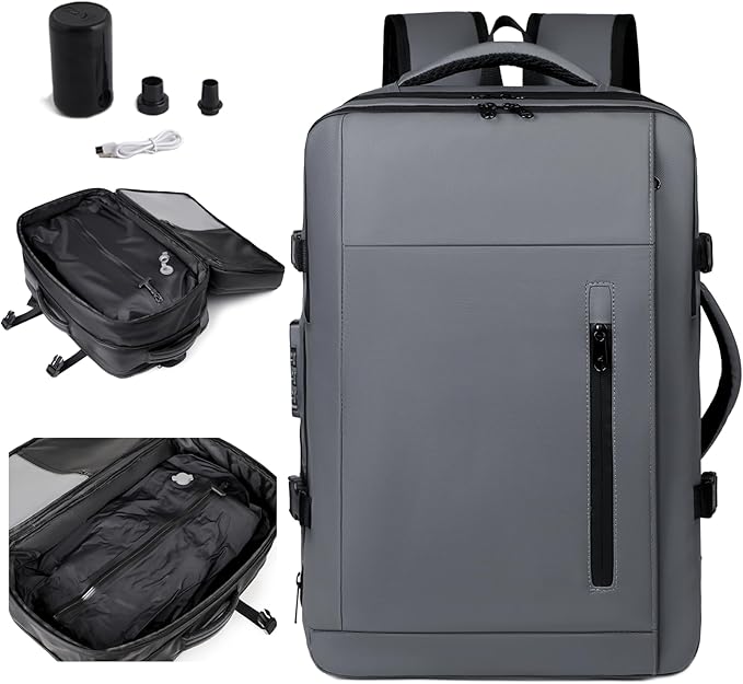 Vacuum-sealed travel computer backpack, Water-Resistant, With vacuum pump, Multiple Compartments, Anti-theft combination lock(Blue)