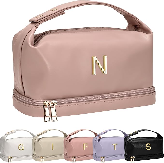 Bride To Be-Gifts for Girl, Personalized Makeup Bag with Handle, Initial Cosmetic Bag with Makeup Brush Organizer, Wedding Shower Gifts Travel Toiletry Bag, Gifts for Friends Female Mom