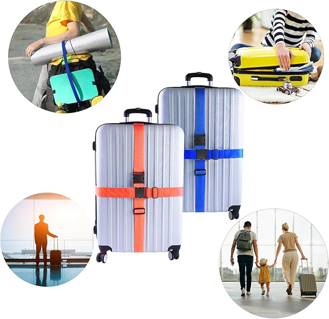 4Pcs Luggage Straps for Suitcase Travel Accessories TSA Approved, 80In Long Belts to Keep Your Suitcase Secure, Adjustable Bag Straps with Quick-Release Buckle for Travel Bag Closure, Light Blue