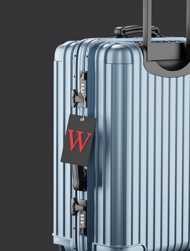Gostwo 2 Pack Luggage Tags for Suitcases, 26 Initial Letter Travel Luggage Baggage Identification Labels ID Tag Fully Bendable Tags with Stainless Steel Loop (Black) (Letter F)